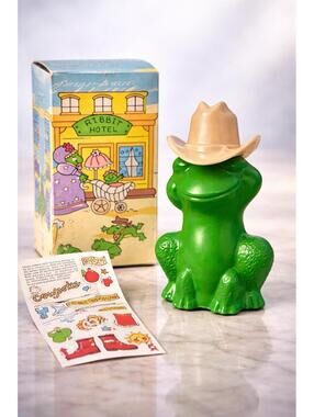 Avon 1970s Huggable Hop-A-Long Frog Cologne Decanter With Box, 2x3.5”
